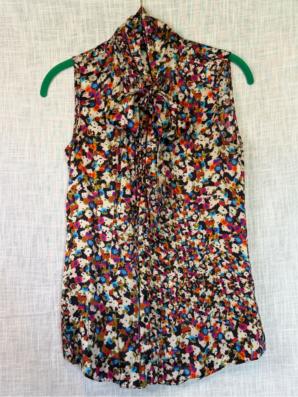 Joseph 100% Silk Floral Tie Neck Bow Sleeveless Blouse S Office Siren French Gir